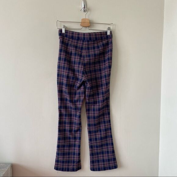 Urban Outfitters-Plaid Navy Pink Yellow Kick Flare Ankle High Rise Pants - Picture 3 of 11